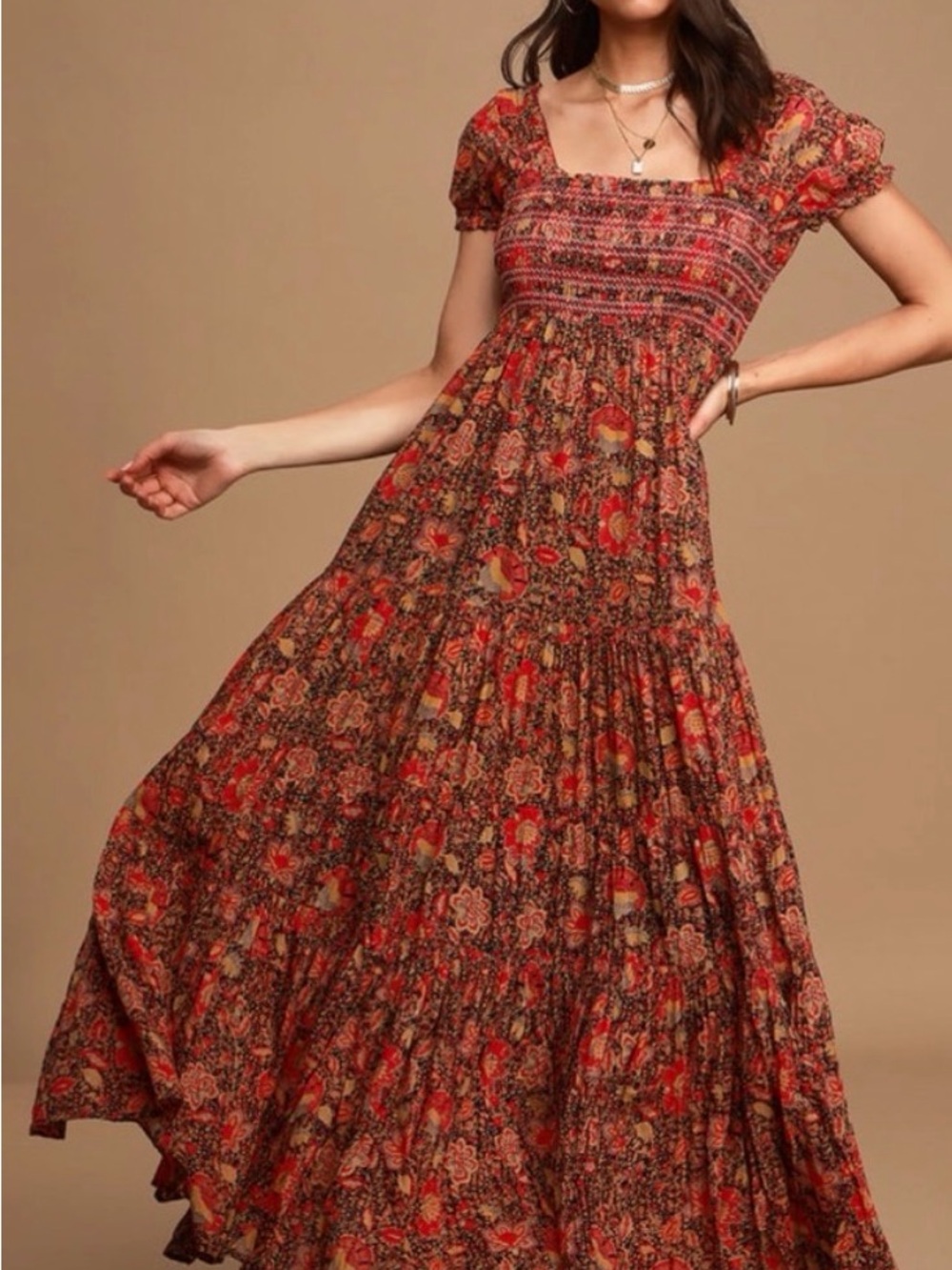 Free People Smocked Floral Maxi
